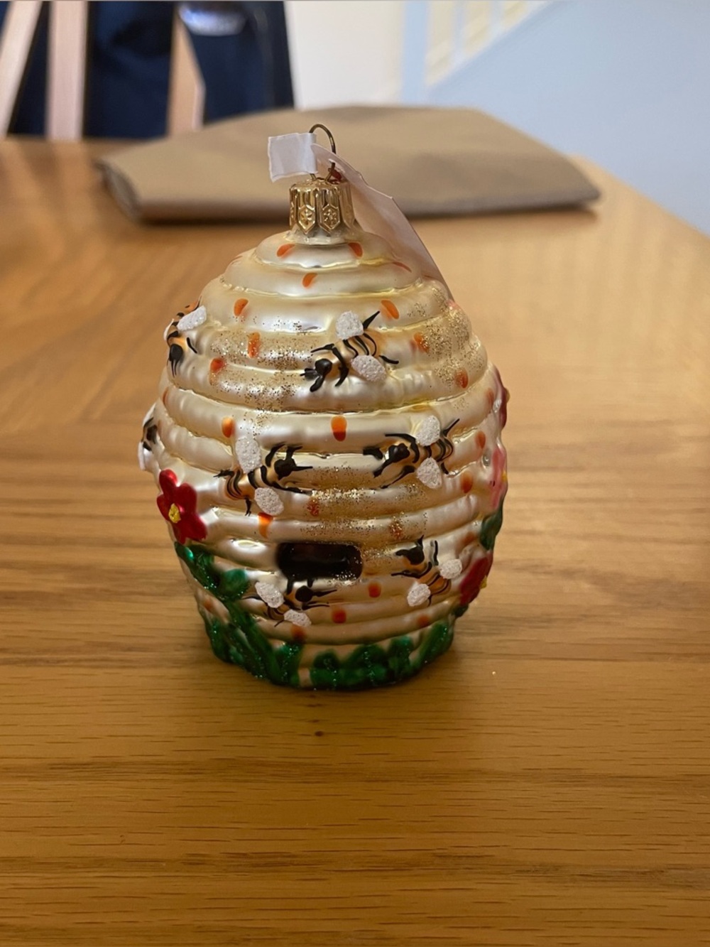 Anthropologie Beehive Flowers Glass Ornament